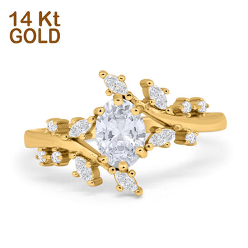 14K Yellow Gold Oval Bridal Simulated CZ Wedding Engagement Ring